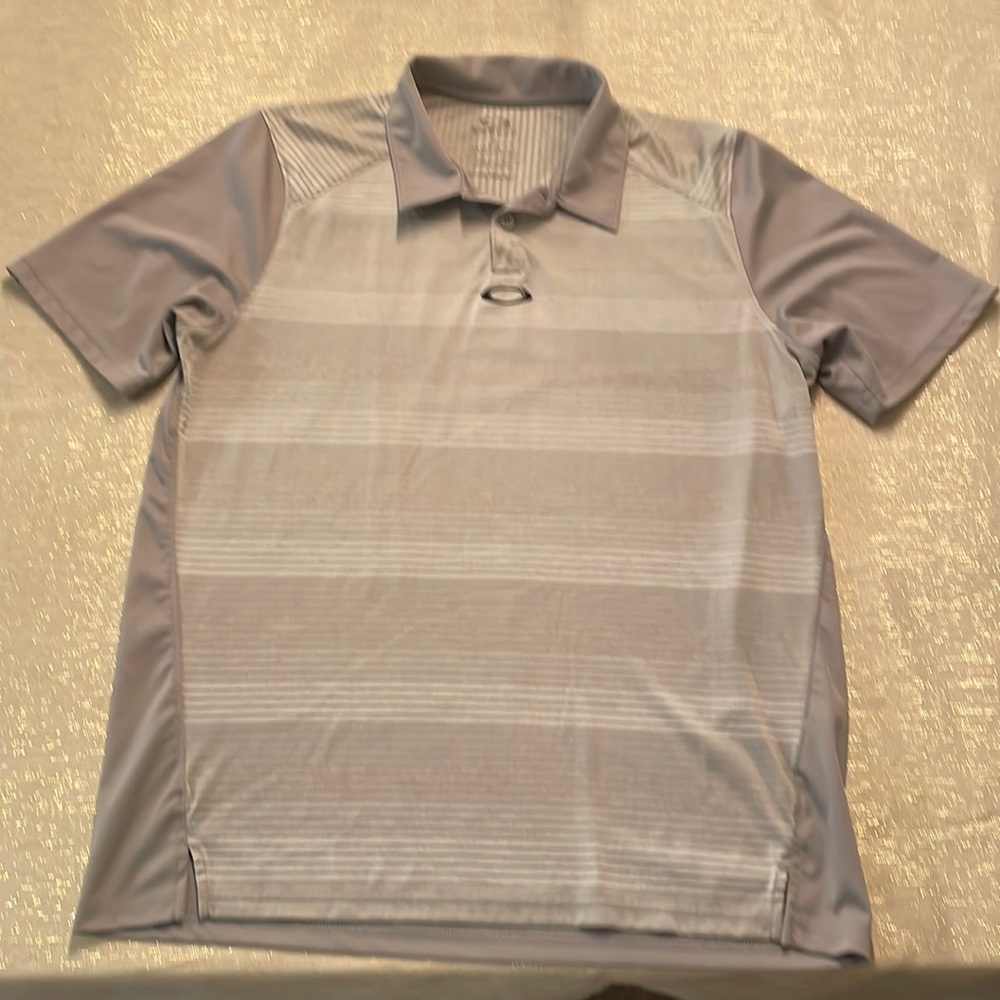 Mens Oakley Golf Shirt - Grey striped - size Medium